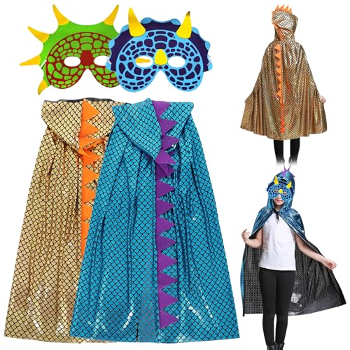 SPHERETRON Dinosaurier Umhang 2 Stück Dinosaurier Kostüm Kinder Drachenkostüm Kinder Dinosaurier Kostüm Umhang Kinde für Rollenspiel Halloween Themenparty Maskerade, Jungen Mädchen