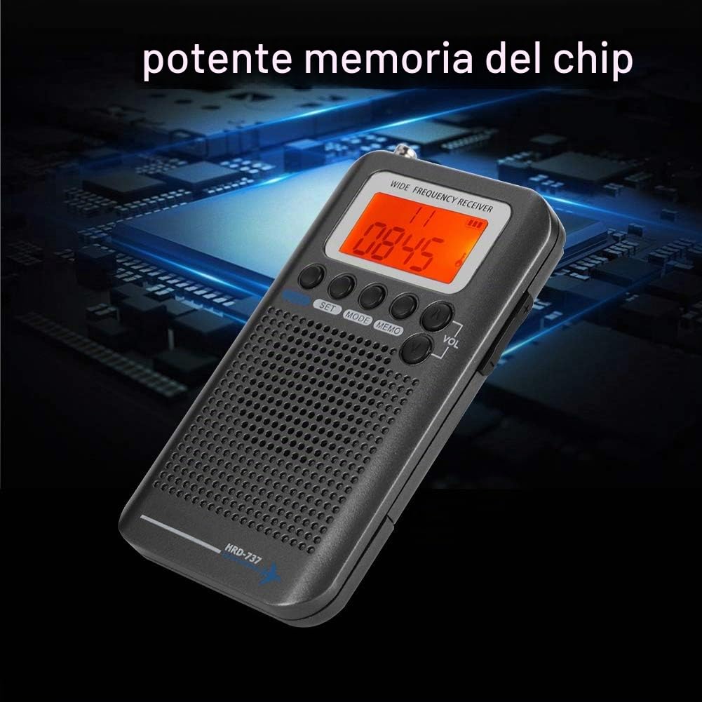 Escáner de Receptor de Radio multibandas Escáneres/de Mano/Bandas de frecuencia: Air FM Am CB SW VHF Incorporado en batería portátil Recargable Radio de Viaje(Negro)