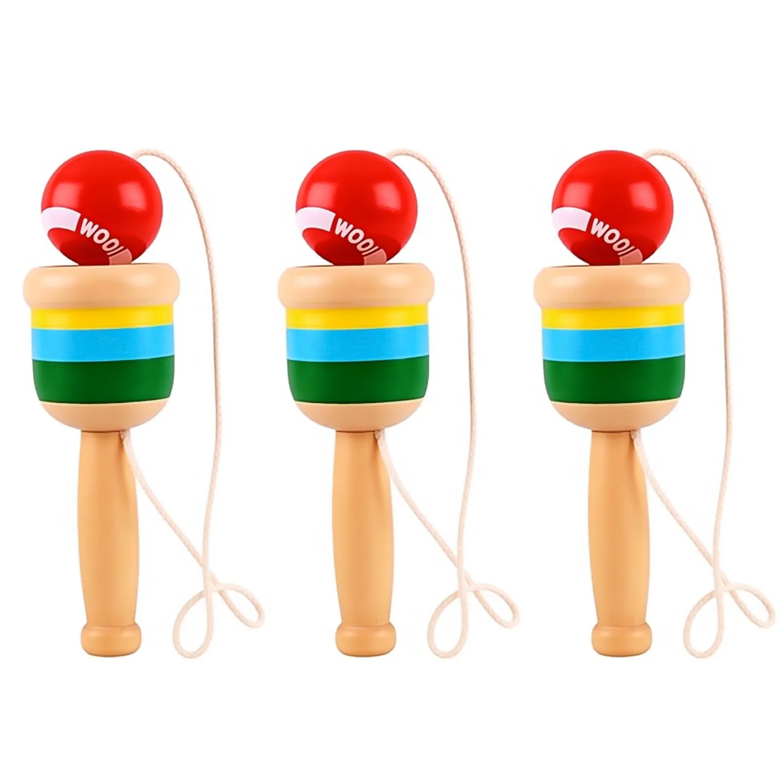 YIERM 3 Pcs Wooden Catch Ball Red Ball Catching with String Cup Hand-Eye Coordination Skill Cup Vintage Toss Toys for Party Educational Game Indoor Outdoor