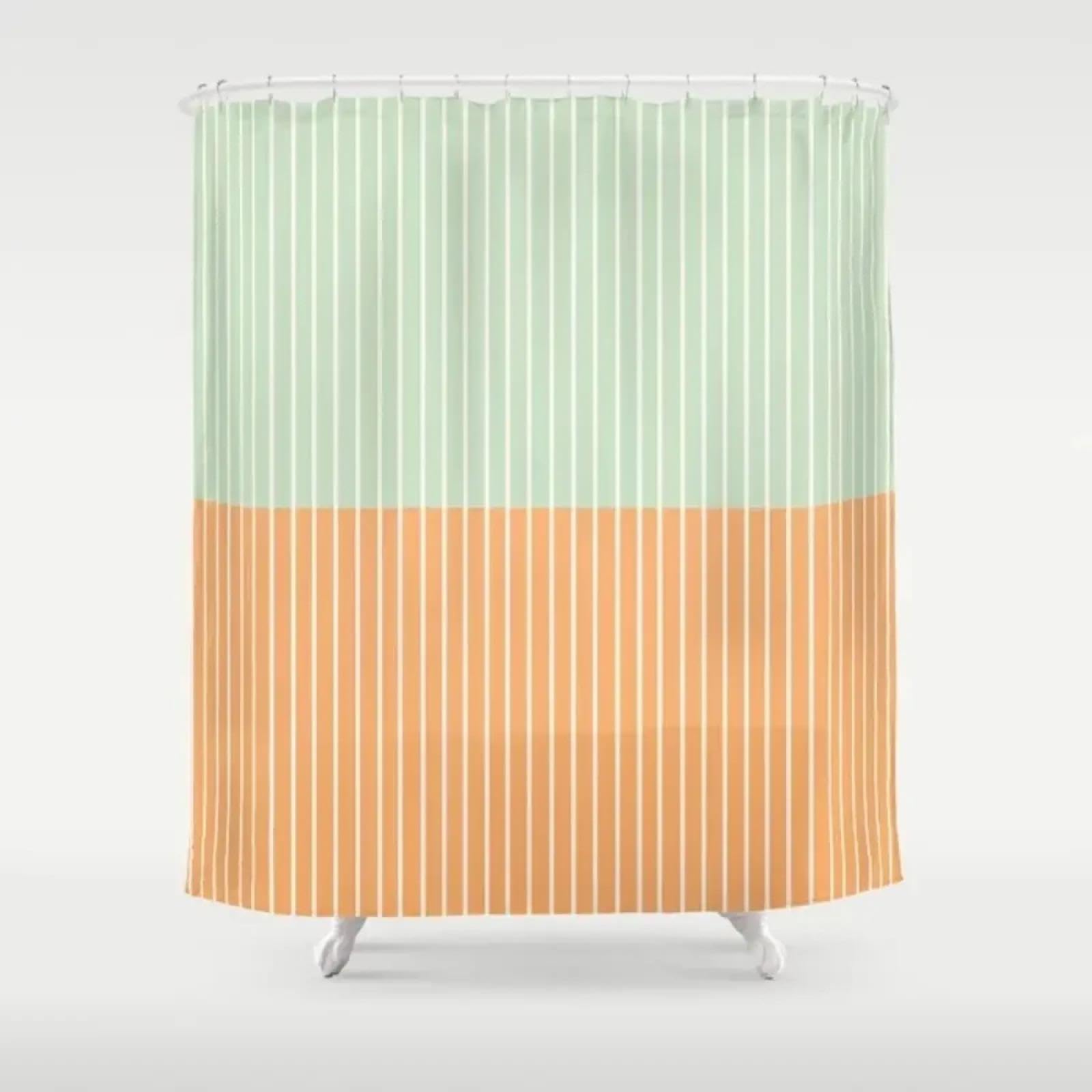 Duschvorhang 240x200 cm Grün Gelb Streifen Duschvorhang Einfach Design modernes Textil Anti-schimmel Wasserdicht Waschbar Badvorhang für Badezimmer Badewannen Toilette mit 12 Haken