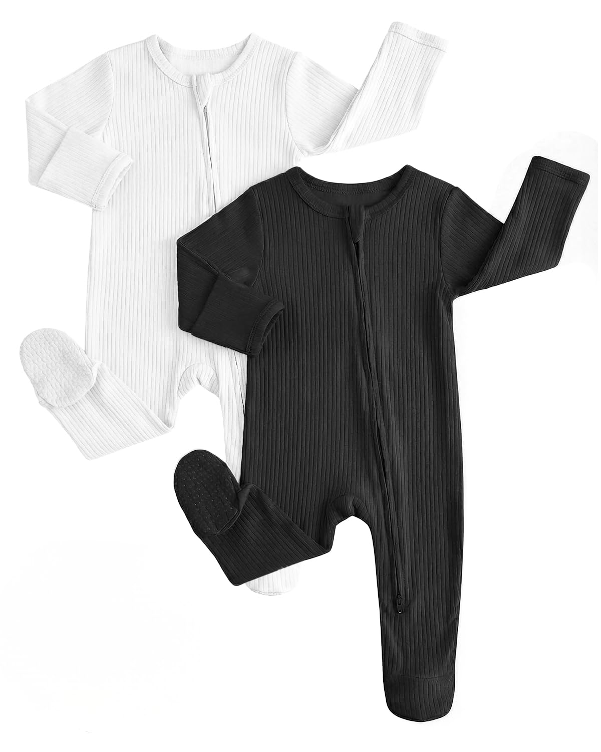 JiAmy Baumwolle Baby Schlafanzug 2er-Pack, Langarm Neugeborene Baby Jungen Mädchen Strampler Babykleidung Bekleidung 0-12 Monate