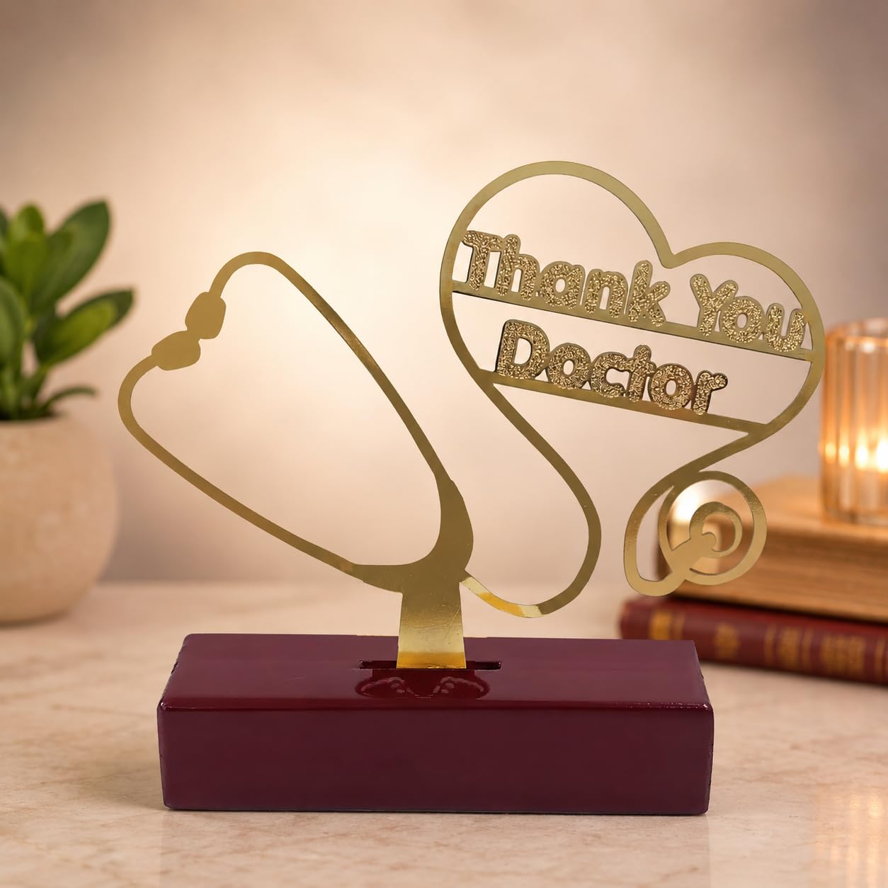 Doctor Gifts Thank You Appreciation Table Top Showpiece with Base – 4 Inch Gold Plated Modern Decor for Clinic, Doctor Cabin & OPD | Unique Gift for Doctors, Retirement, Farewell & Gratitude-image-7