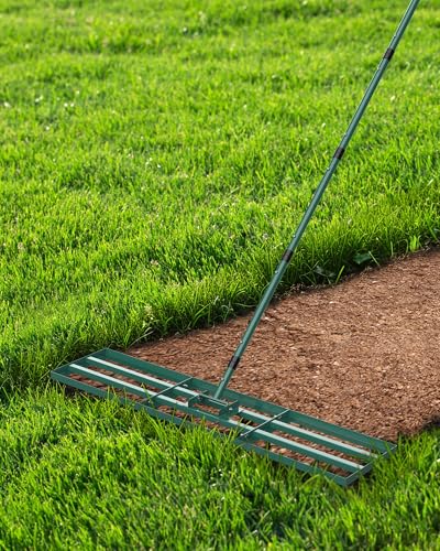 Rasen Rakel 76x25cm, Nivellierrechen, Rasenrechen breit Sanden, Rakel für Rasen mit 198cm Stiel, Garden Rechen Vertikutierer für Hof Garten, Golfplatz