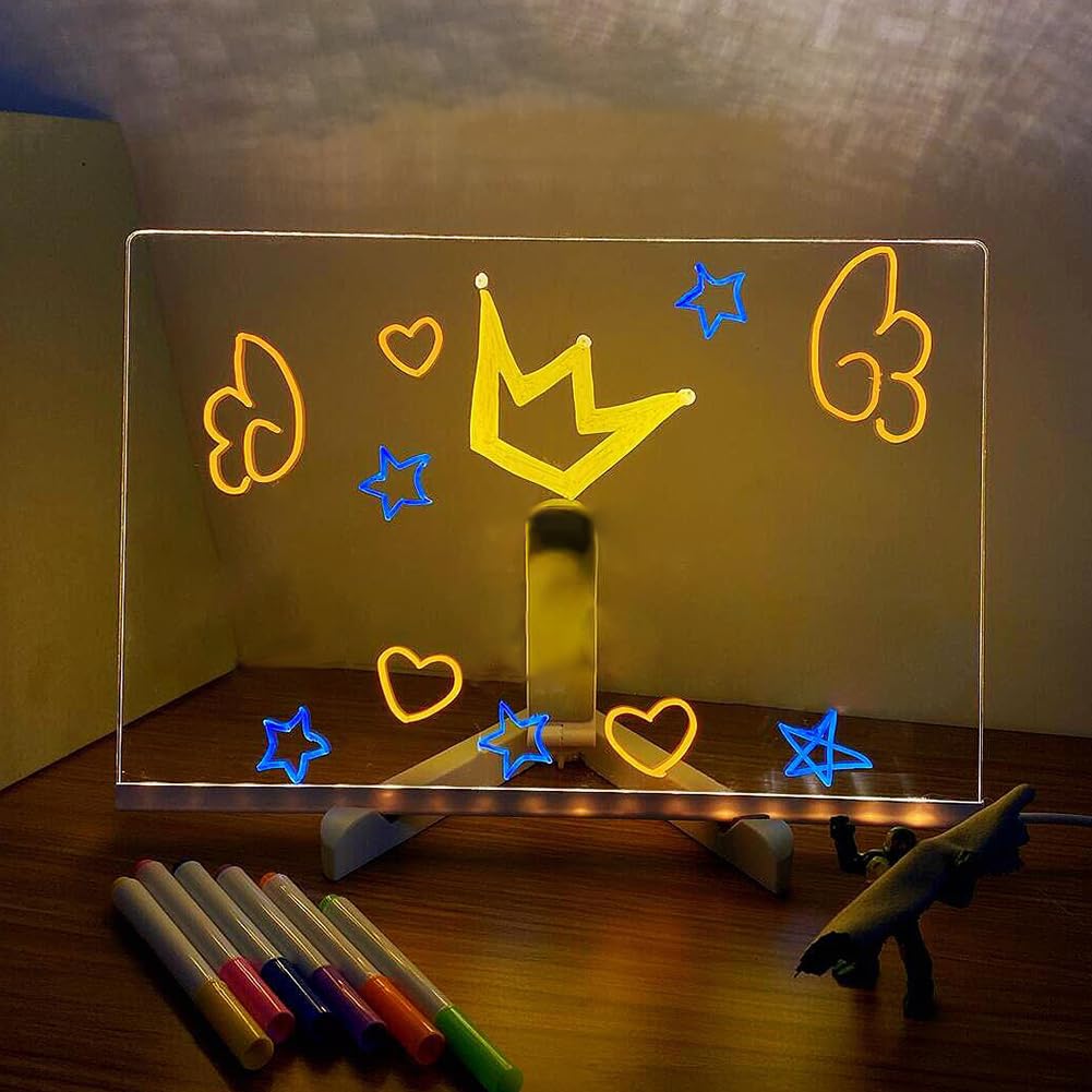 LED Notitiebord met Kleuren met Stand Memo LED Brief Message Board 2024 Nieuwe Gloeiende Acryl Bericht Marker Board Oplichten Droog Erase Board als een Glow Memo voor Thuiskantoor, Restaurants Bar