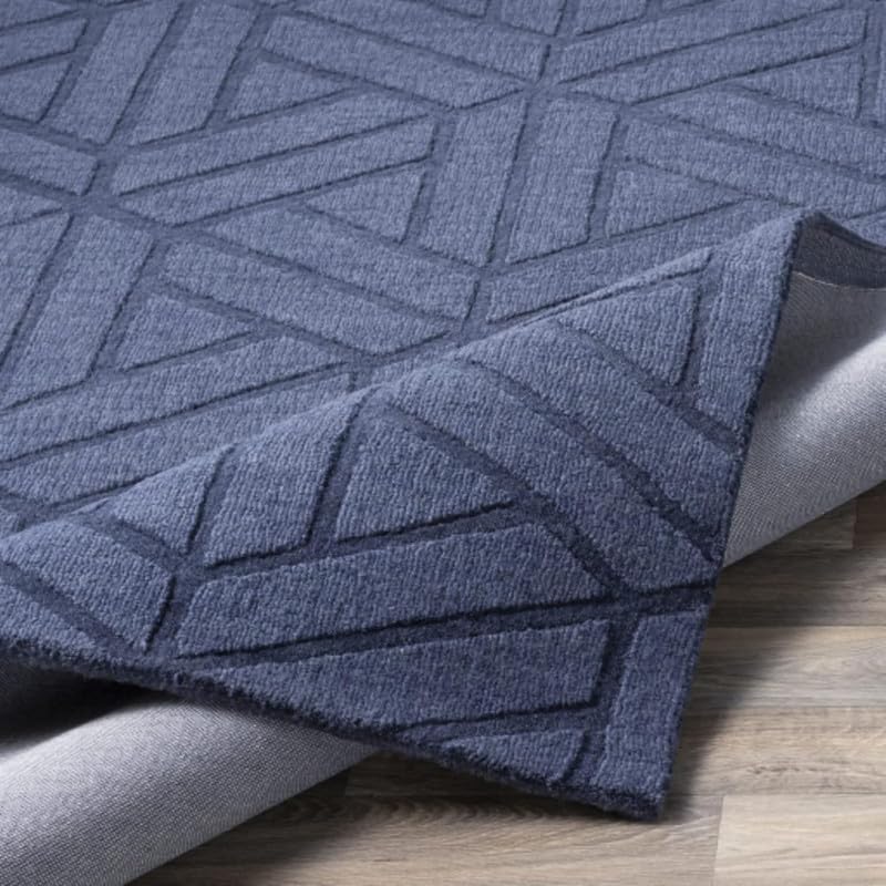 Image of Hand Tufted Modern Design Exported Collection High Low Pattern Wool Carpet for Living Room, Bedroom & Hall (Blue Q, 5 x 8 Feet)