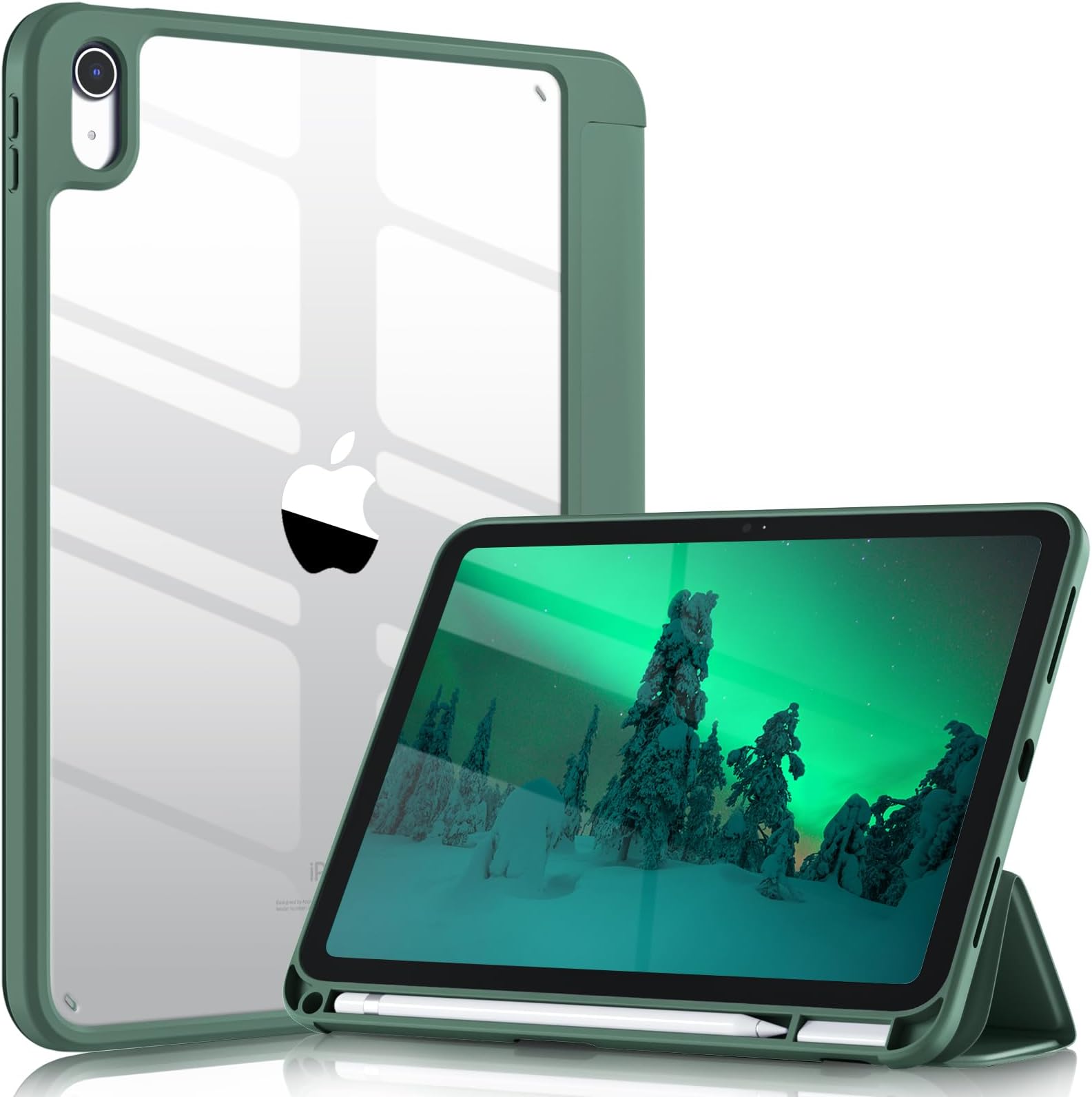 Wenlaty Compatible with iPad (A16) 11th Generation Case 11 Inch 2025, for iPad 10th Generation Case 10.9 Inch 2022 with Pencil Holder, Trifold Stand Protective Clear Back, Auto Wake/Sleep, Pine Green