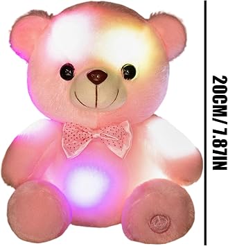 Light Up Plush - Glowing Bear, Rainbow Stuffed Animal for Kids, Soft Cuddly Doll with LED Lights, Comfort Companion with Plush Design for Girls Adults Home Living Room Bedroom Sofa