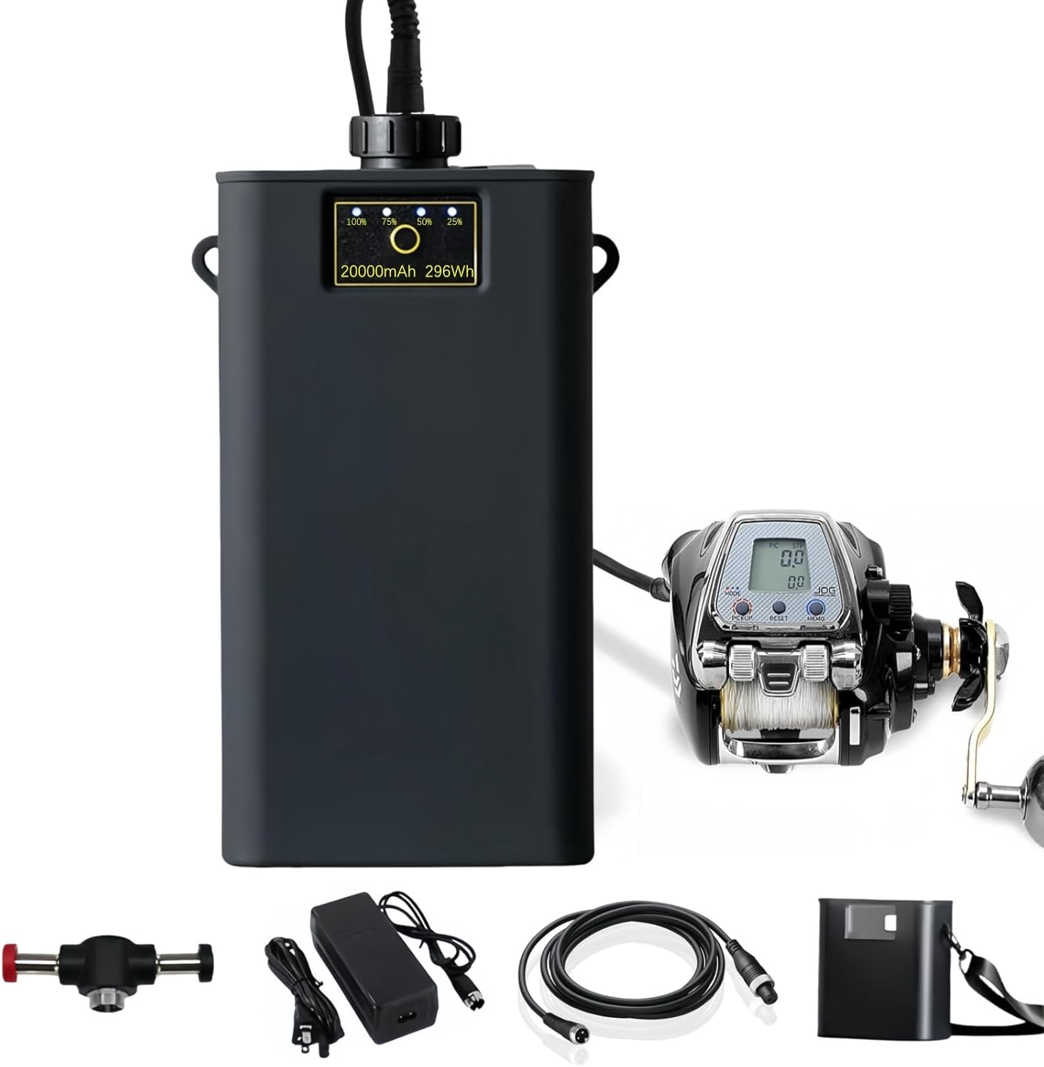 14.8V 20000mAh Electric Fishing Reel Battery, Aluminum Alloy Case with 4.92ft Cord, Compatible with Daiwa/Shimano Electric reels