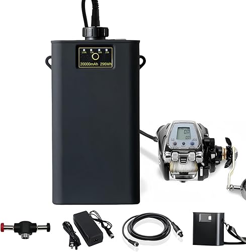 Batería de carrete de pesca eléctrica de 14.8 V 20000 mAh, caja de aleación de aluminio con cable de 4.92 pies, compatible con carretes eléctricos