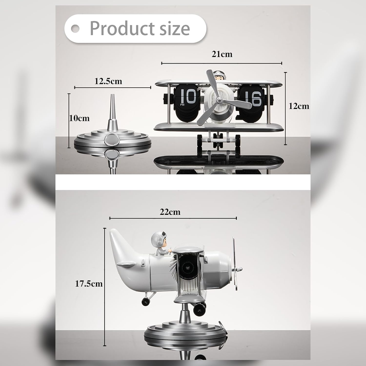 Airplane Flip Desk Clock,Retro Vintage Design, Silent Digital Table Clock with Auto Flip Mechanism, Battery Powered Large Number for Home Office Bedroom Hotel Café Decor (White)