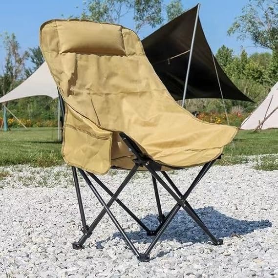 Saiyam Outdoor Foldable High Back Moon Chair, Portable Camping Chair with Carry Bag, Khaki
