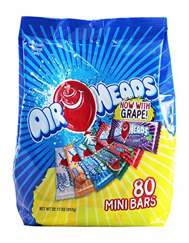 Airheads Candy Mini Bars, Assorted Fruit Flavors, Individually Wrapped, Non Melting, Party, Pantry 80ct Bag, (Pack of 1)