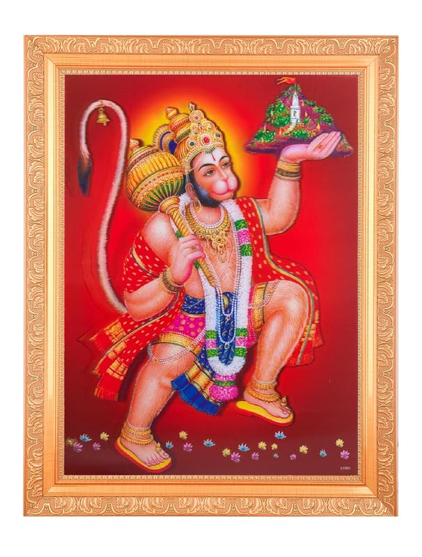 Art spirituel de la maison Hanuman Ji avec cadre doré premium