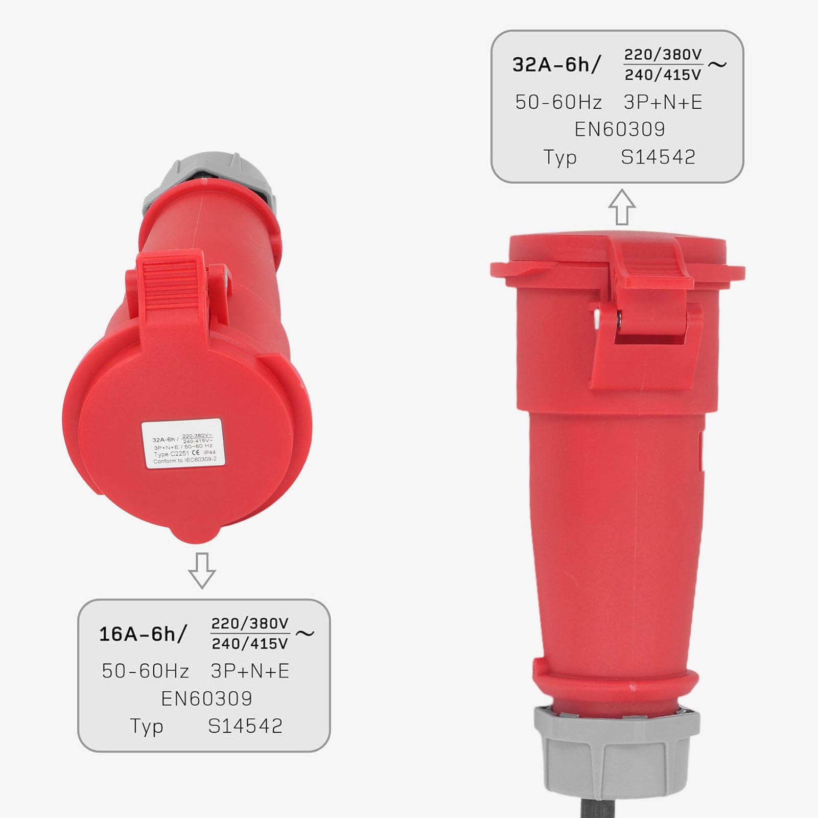 Adaptateur CEE à 5 Broches 32A Femelle à 16a mâle de Courant élevé de Courant d'alimentation imperméable pour la Construction de Camping en Plein air Jardin ABS Durable ABS