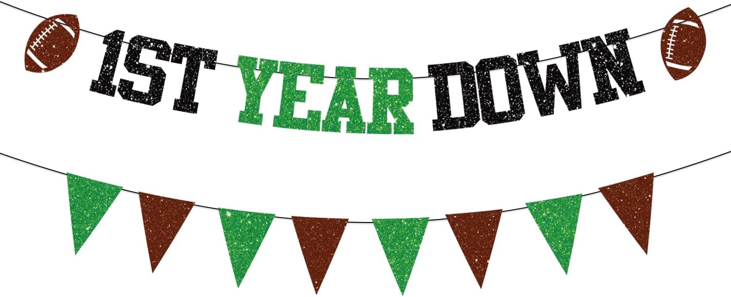 Pre-Strung 1st Year Down Banner Football First Birthday Banner for Football Themed 1st Birthday Party Decorations