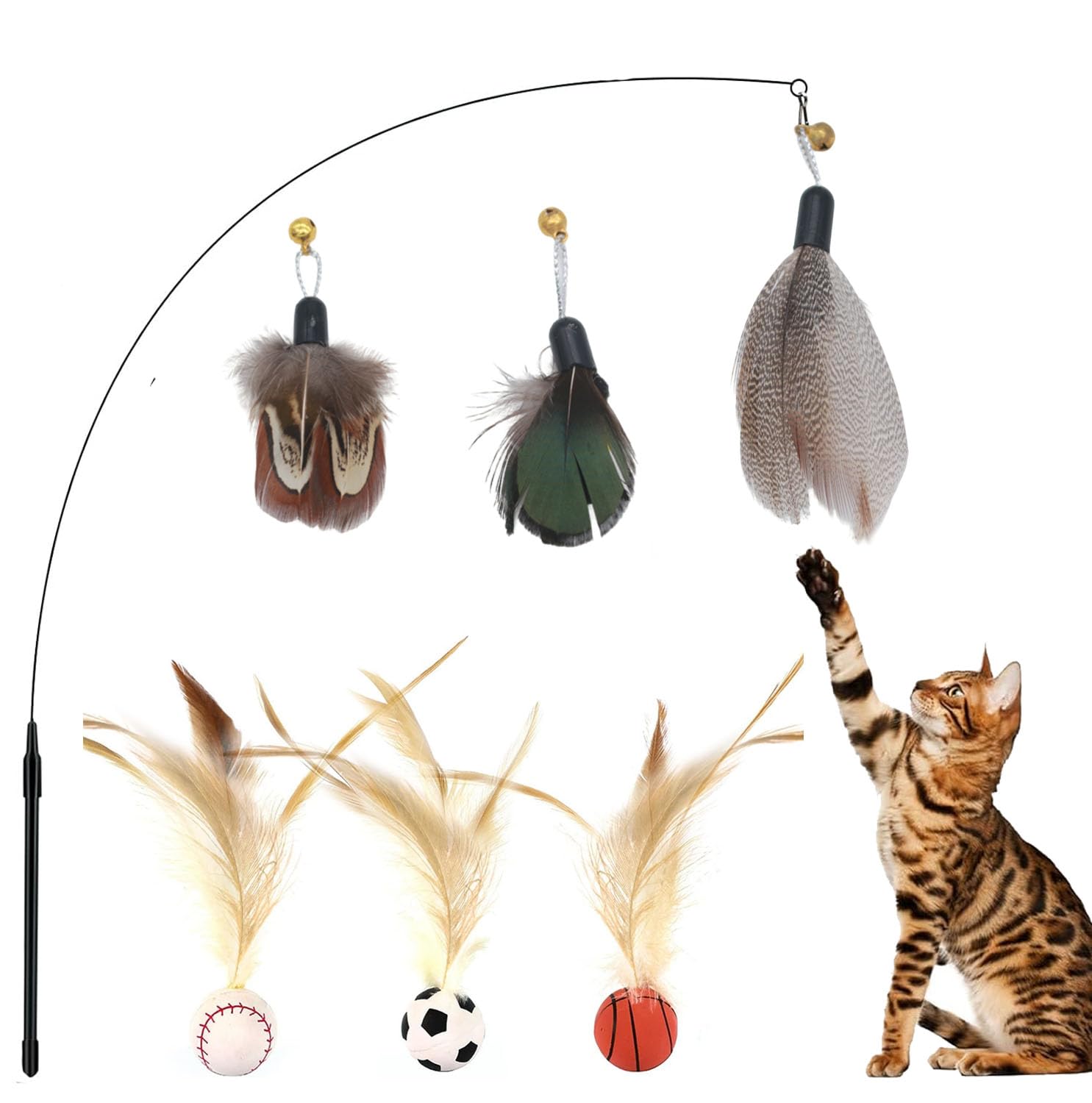 Bertifive Cat Angel Cat Toy Ball Set Self-Employment, Natural Interactive Cat Toy for Cats, Intelligence Toy with Feathers, Cat Toy