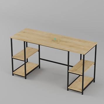 140x50 cm Metal Çalışma Bilgisayar Ofis Masası Kitaplıklı Meşe