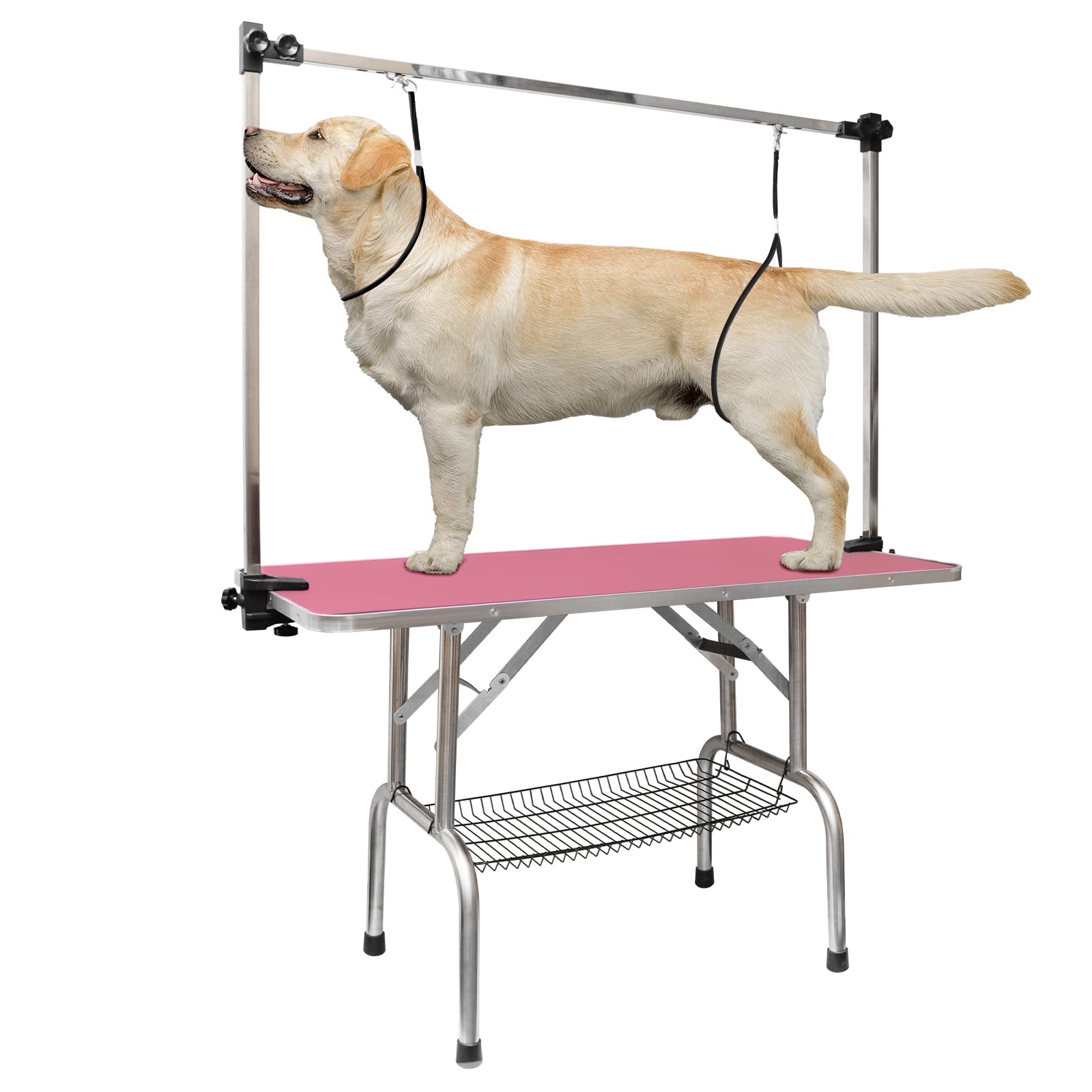 LOVMOR 46 Inch Dog Grooming Table,Adjustable Home Pet Grooming Tables with Arm/Noose/Mesh Tray