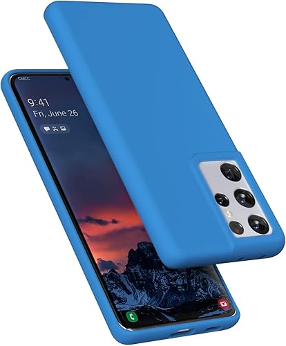 E Segoi Diseñada para Galaxy S21 Ultra, funda de goma de gel de silicona líquida a prueba de golpes, cojín de forro de tela de microfibra suave