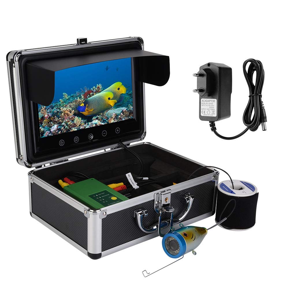 Caméra de Pêche sous-Marine Professionnel Caméra 1000TVL 9 Pouces Moniteur Vidéo HD 15pcs LED IR Câble 30m pour Surveillance de l'aquaculture/Exploration sous-Marine/Pêche/Plongée(EU)