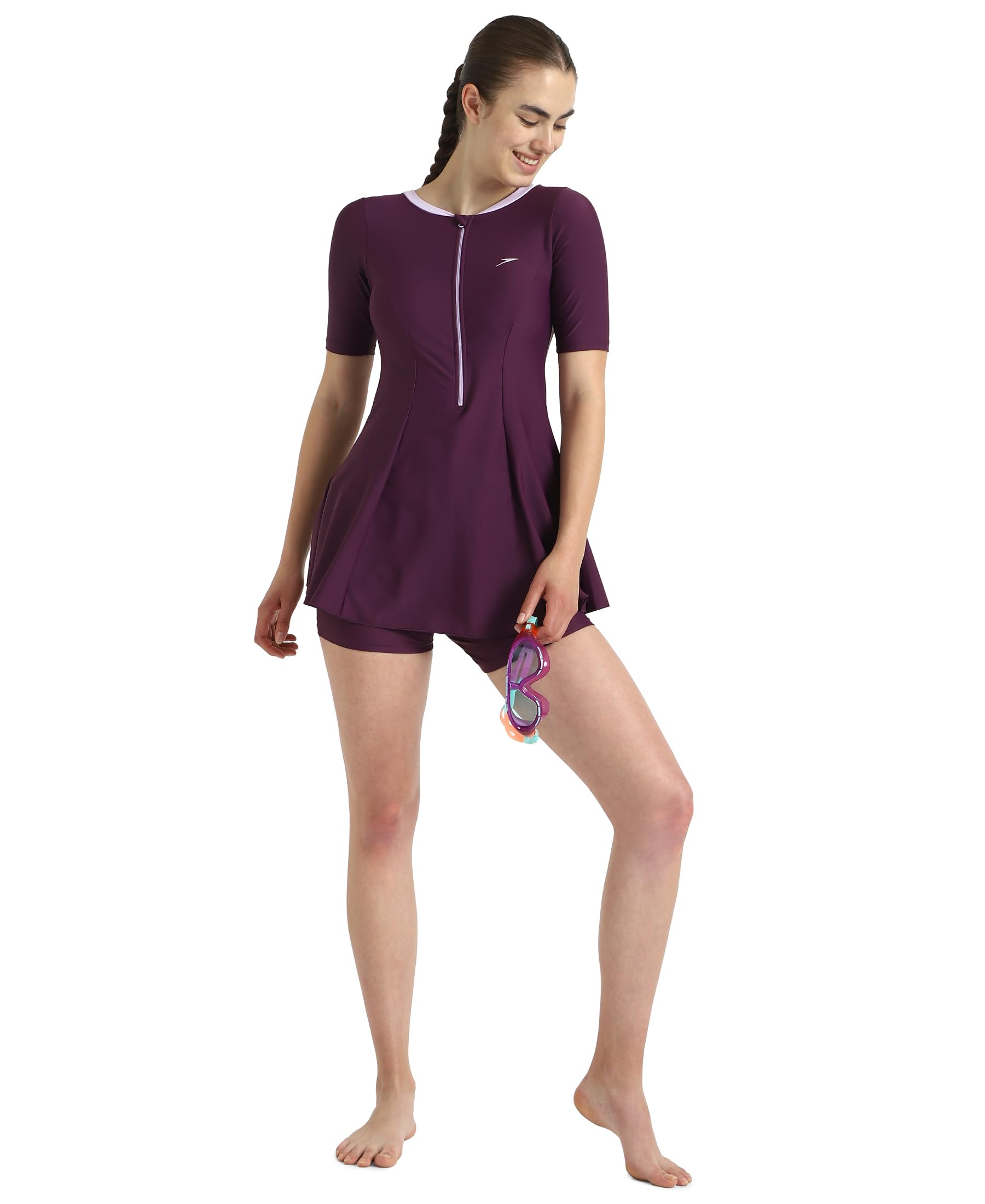 Speedo Women's Enduraflex Closedback Sleeved Swimdress with Boyleg Swimming Costume | Chlorine Resistance | UPF 40+ Sun Protection | Removable Bra Pads | Shape Retention Fabric 1