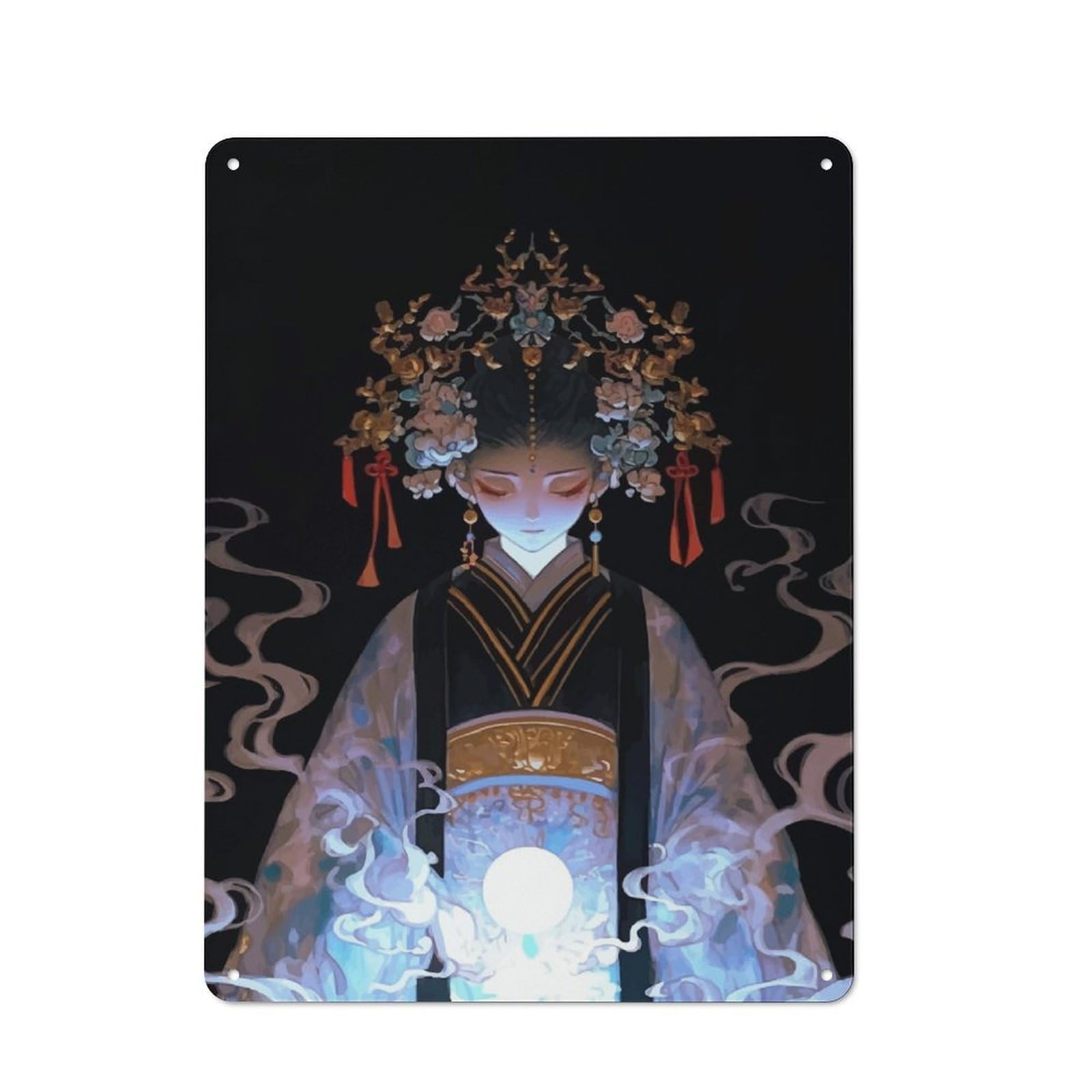 Mystical Asian Princess Rustic Tin Wall Plaque 40x30cm for Home Office Or Studio, for Garage, Workshop And Man Cave Decoration
