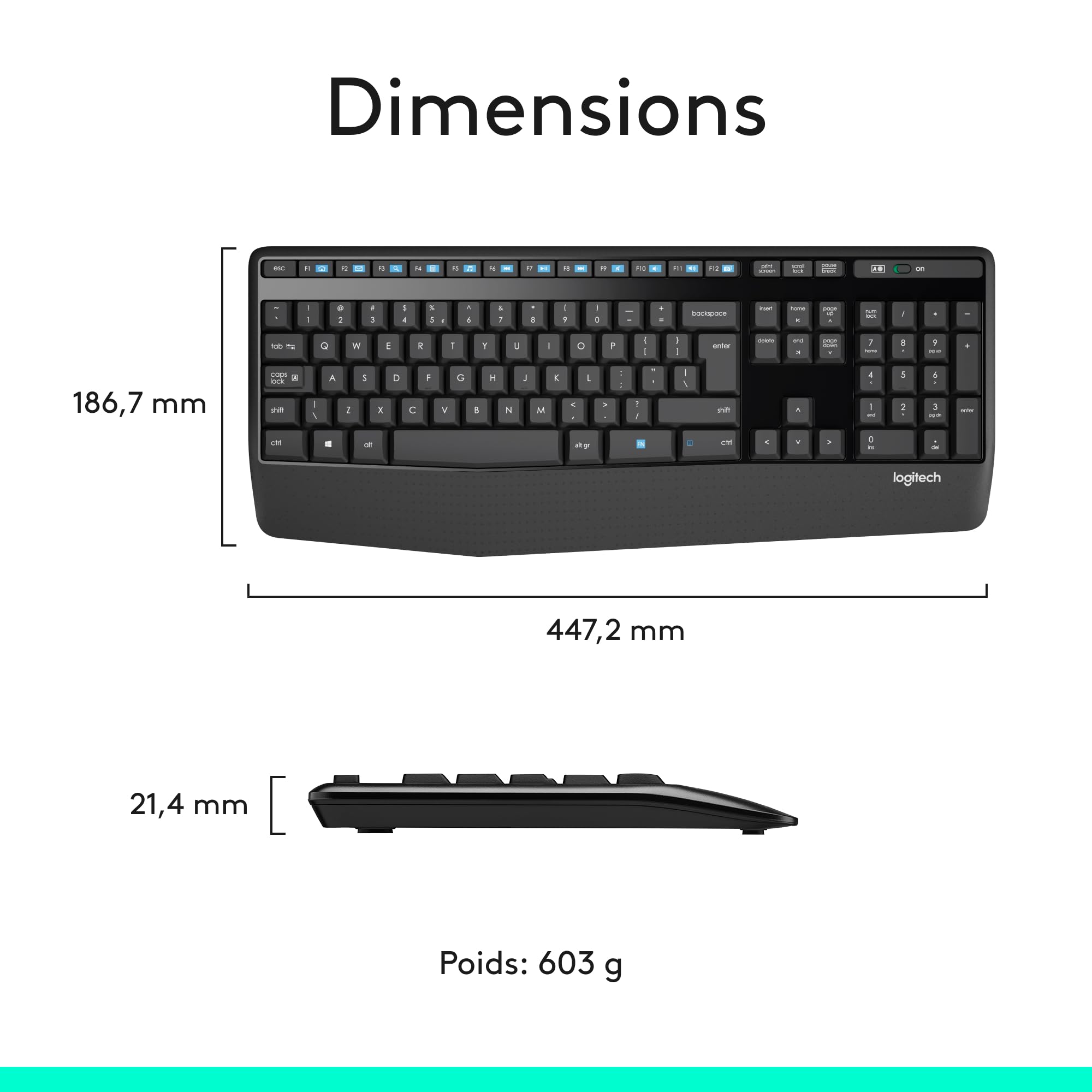 Logitech MK345 Combo Clavier Taille Standard Sans Fil avec Repose Poignet et Souris Droitier Confortable, Récepteur USB Sans Fil 2,4GHz, Compatible avec PC, Ordinateur Portable