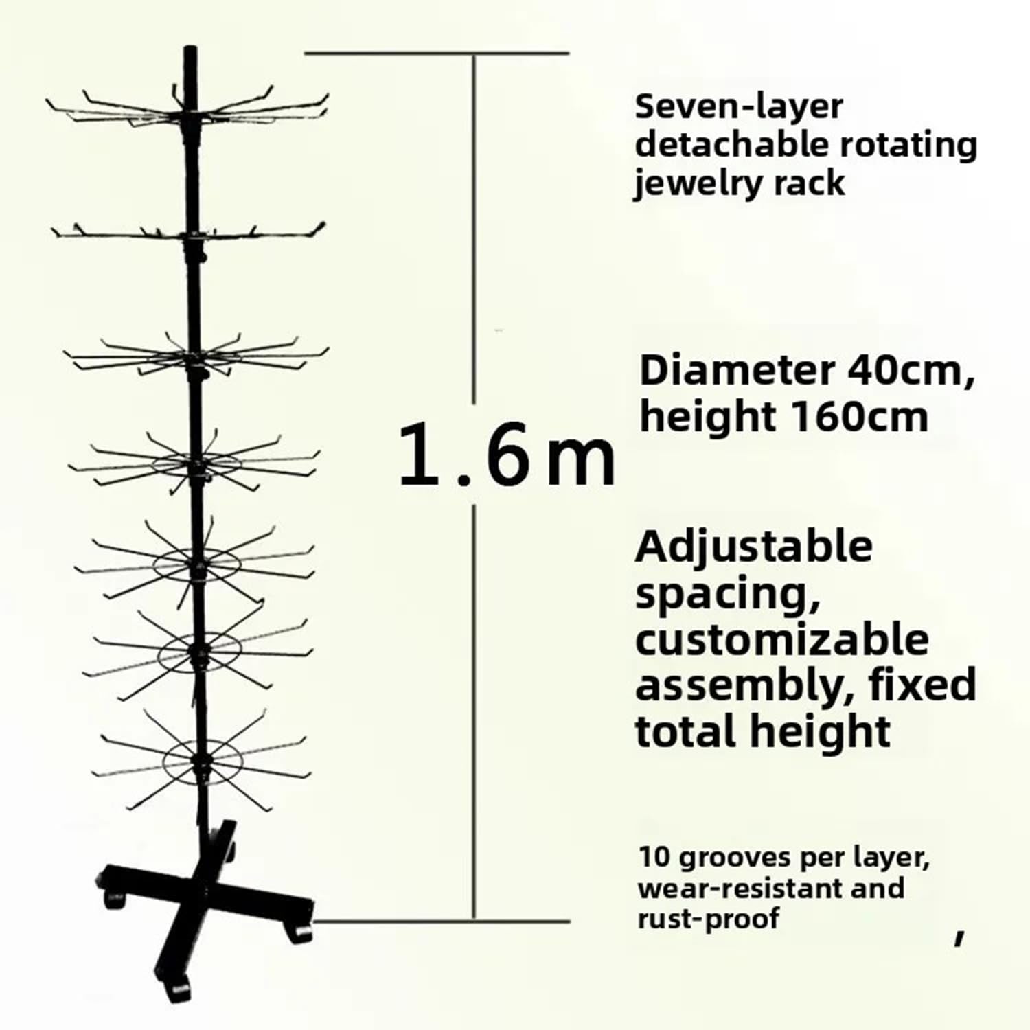 Présentoir Rotatif à 7 Niveaux,Etagère En Métal,Pour Porte-Clés,Bijoux,Événements Et Magasins,Mobile Et Réglable,Étagères Verticales Pour Les Magasins De Détail Et Les Supermarchés,Noir