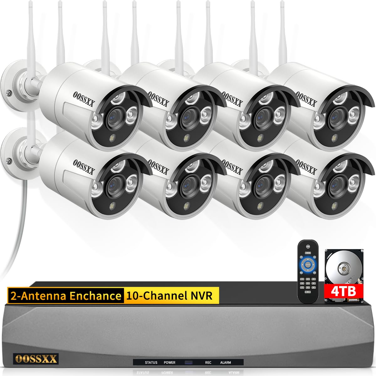 Dual Antennas for WiFi Enhanced & 60 Days Storage AI Human Detected 2K 3.0MP Wireless Security Camera System,OOSSXX 10 Channel DVR HD Outdoor Home Surveillance WiFi Cameras Systems