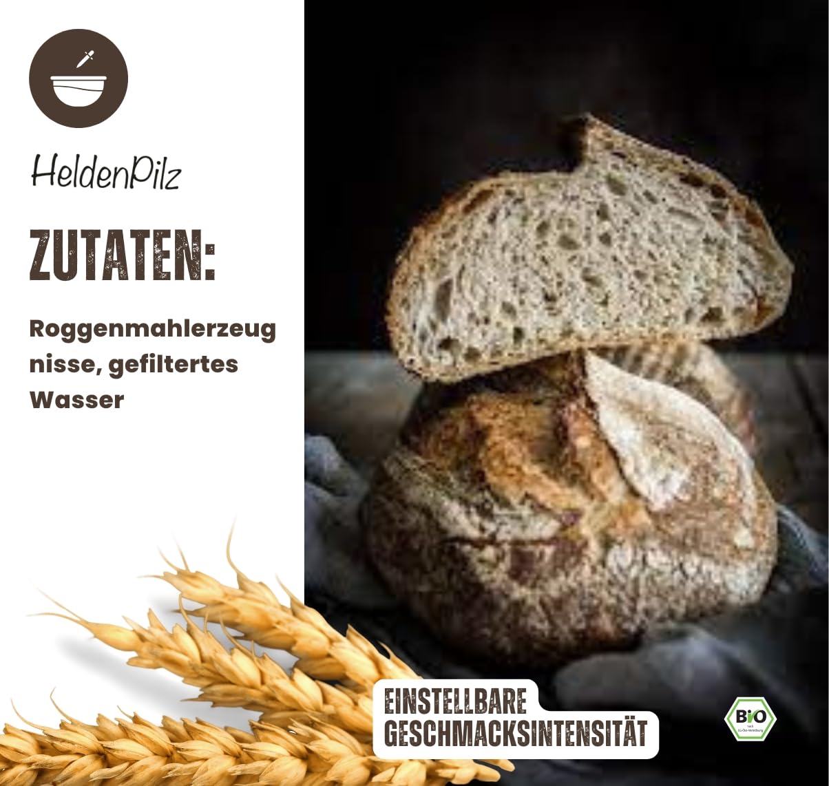 HeldenPilz® Sauerteig Starter Set – 600ml Gärglas, Spatel & Thermometer | Bio-Roggen Sauerteig inkl. Anleitung & Rezepten | Brotbacken leicht gemacht | 100% natürliche Zutaten, nachhaltig