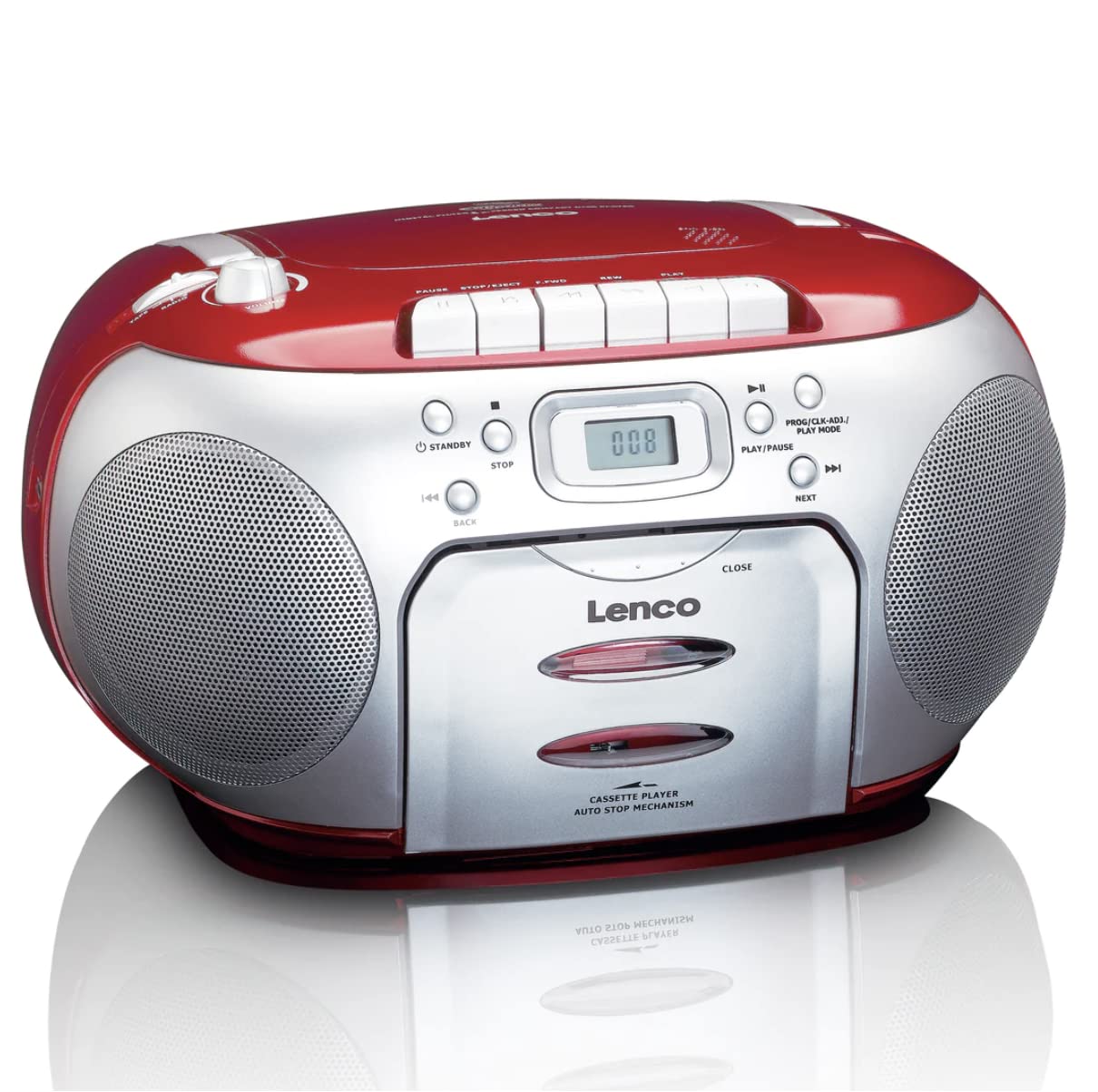 Lenco SCD-420RD Tragbares UKW-Radio mit Toplader CD-Spieler und Kassettendeck, LCD Display, Wiederholungsfunktion, Auto-Stopp, Kopfhöreranschluss