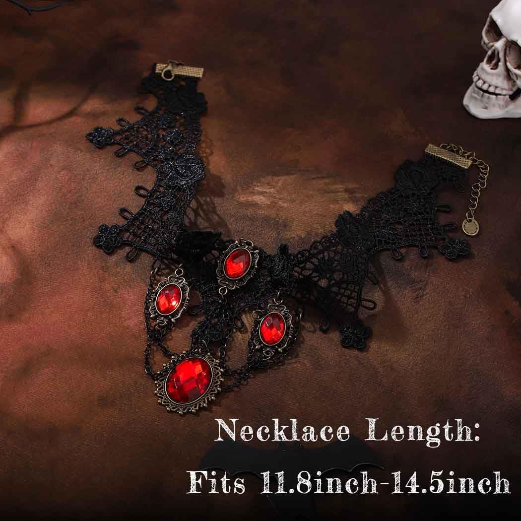 Tgirls Black Necklaces for Halloween Gothic Lace Choker Red Crystal Necklace Steampunk Lace Choker Necklace Costumes Party Accessories - Image 3