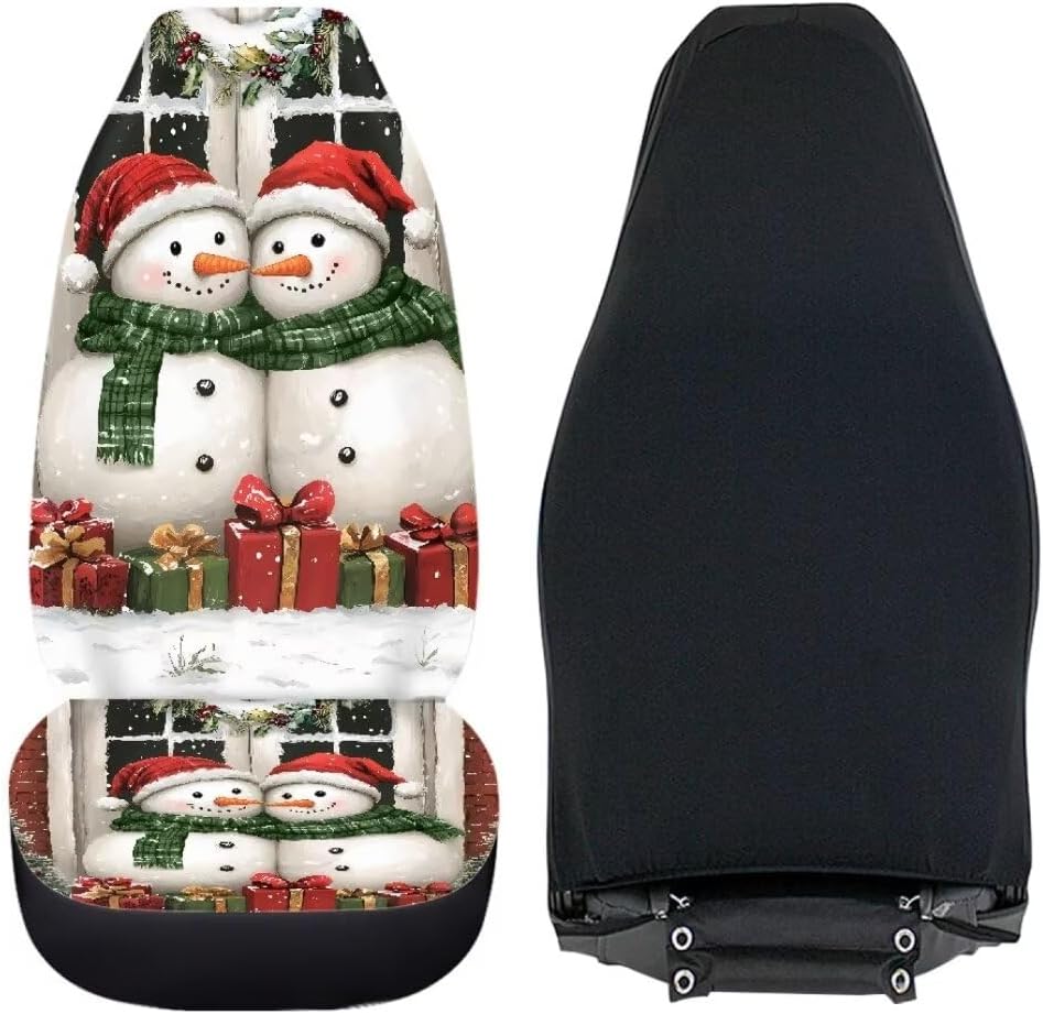 Christmas Car Front Seat Cover Set of 2 Cute Snowmen Polyester Seat Covers for Full Back and Seat for Women Girl Gift Lightweight Driver Seat Protector,Easy Clean&Install