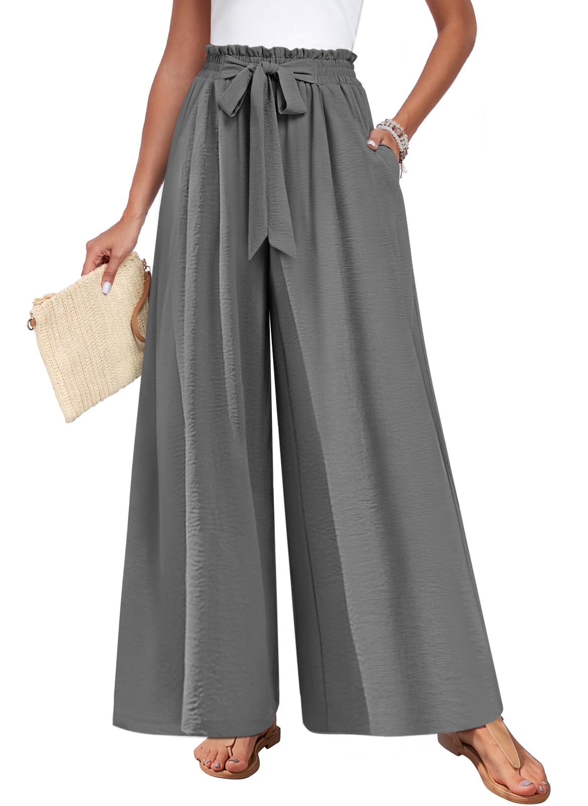 TAOHUADAO Wide Leg Maxi Pants for Women High Waisted Plus Size Palazzo Pants Casual Flowy Trousers with Pockets