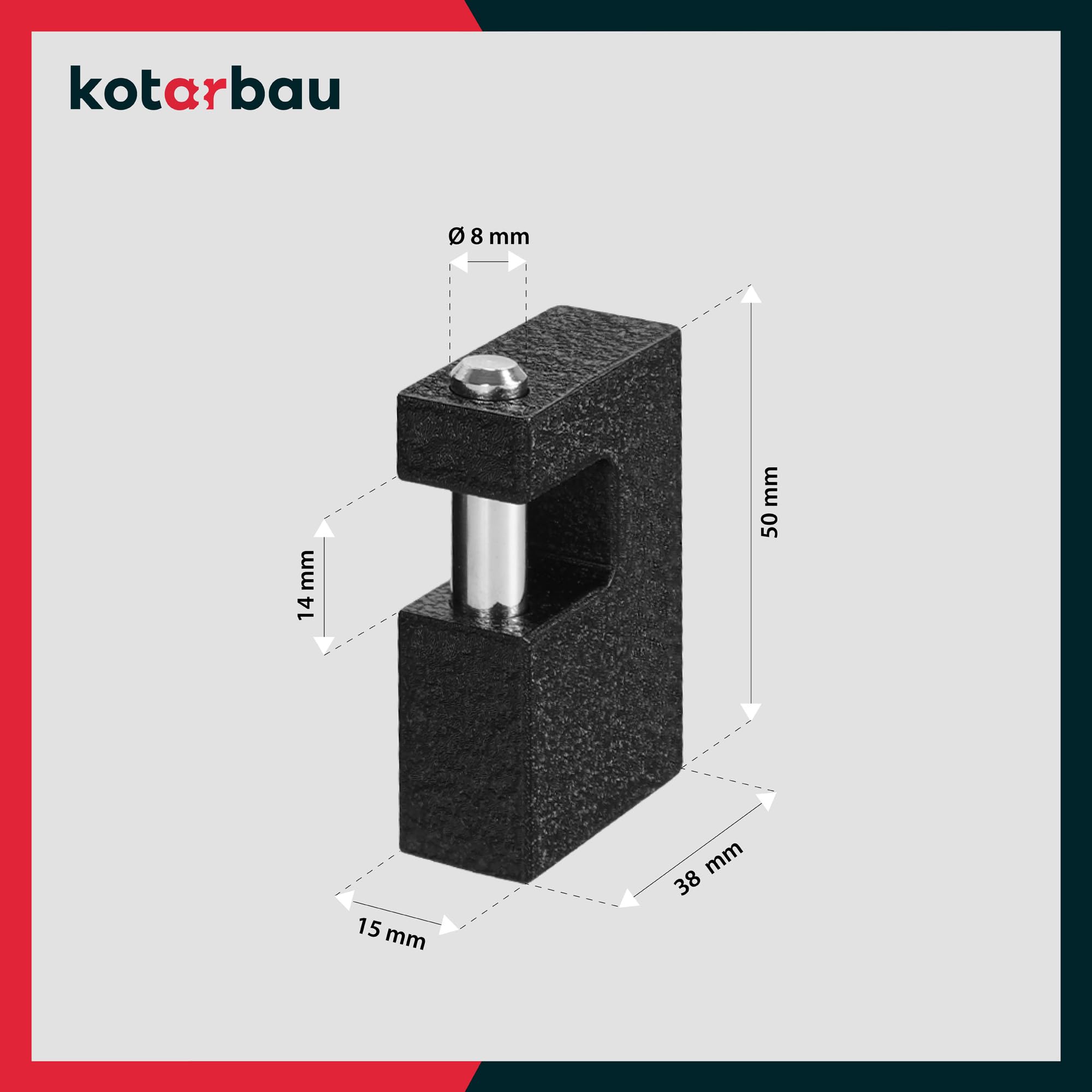 KOTARBAU® Żeliwna kłódka 50 mm, monoblokowa kłódka ze trzpieniem, zabezpieczenie przed włamaniem, zamek pałąkowy, hartowany, masywny zamek, czarny