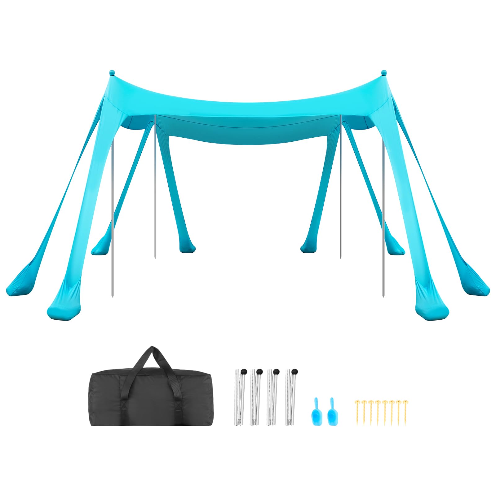 VEVOR Tenda da Sole Portatile da Spiaggia Parasole Portatile da Spiaggia Protezione Solare UPF 50+ Capienza ca. 4-7 Persone, Parasole con Pali di Supporto Sacchi di Sabbia per Viaggio Campeggio, Verde
