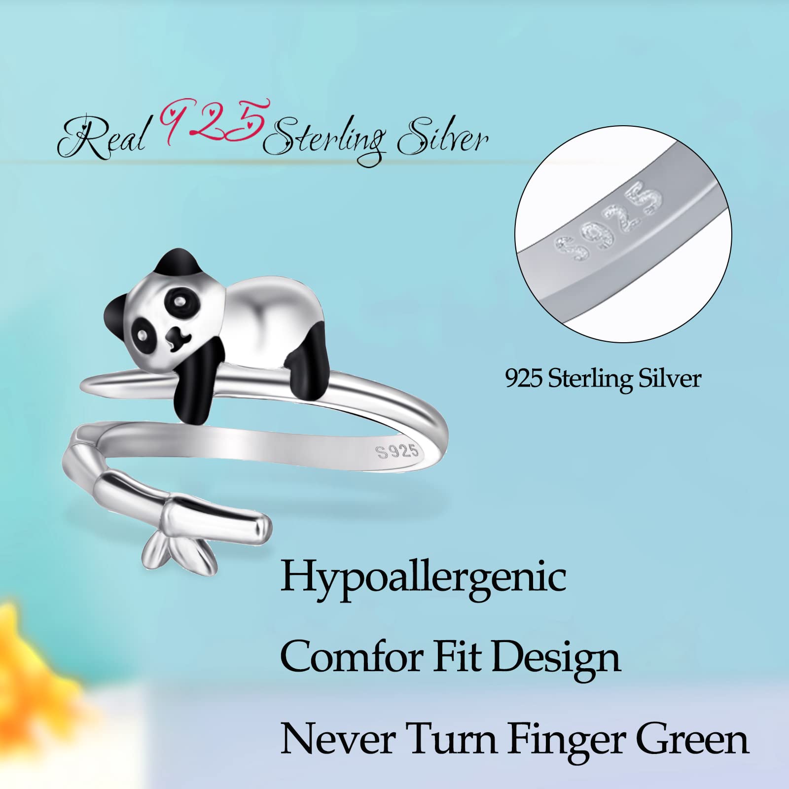Qings Anillo Animal Ajustables Abierto para Mujer Niñas Plata de Ley 925 Gato Perro Huella Pez Koi Carpa Delfin Anillo Pulgar Animal Mapache Panda Oso Lindo Navidado Joyería Regalos para Hija Madre