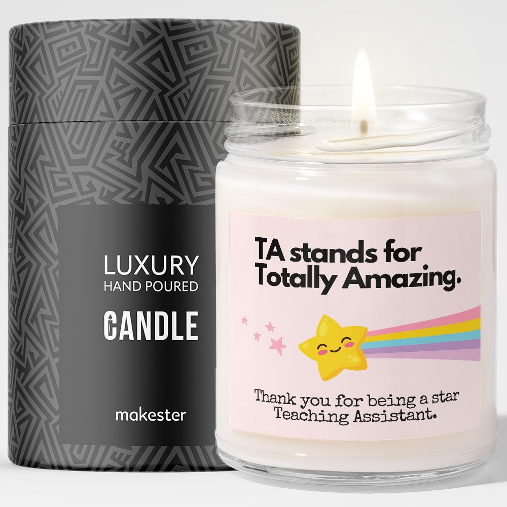 Teaching Assistant Gifts - Luxury Soy Wax - Vanilla, Jasmine, Sugared Almond - Makester, White