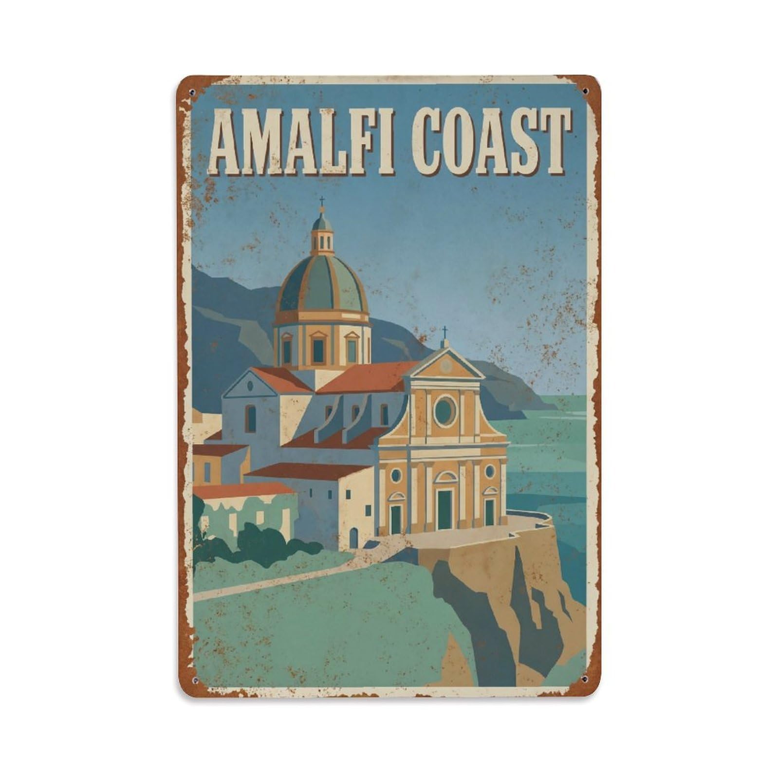 Vintage Travel Cathedral Italy Coastal Metal Tin Sign
