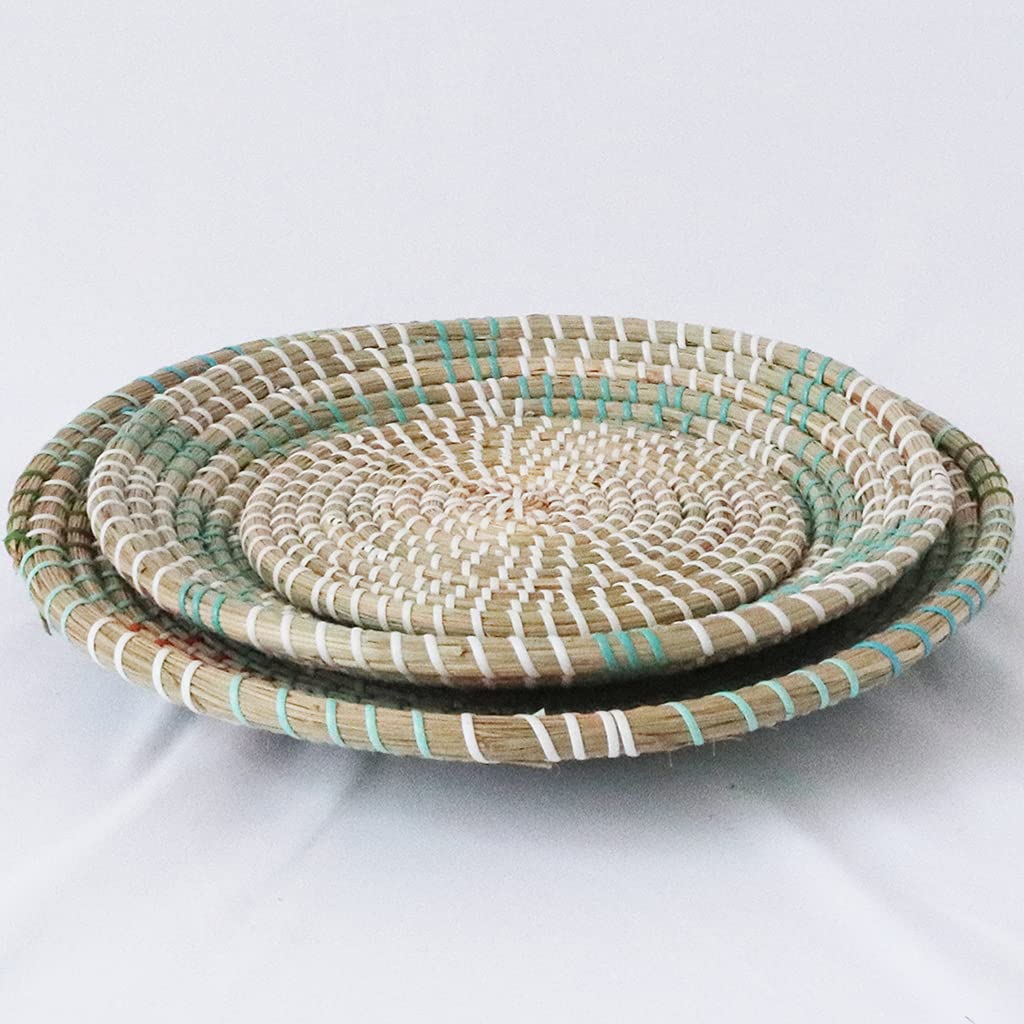 Handgefertigtes Seegras-Wandkörbe-Set, 3-teilig, hängende dekorative Tabletts für Wohnzimmer, Schlafzimmer, Küche, handgefertigt, Obst-/Dessertteller-Halter
