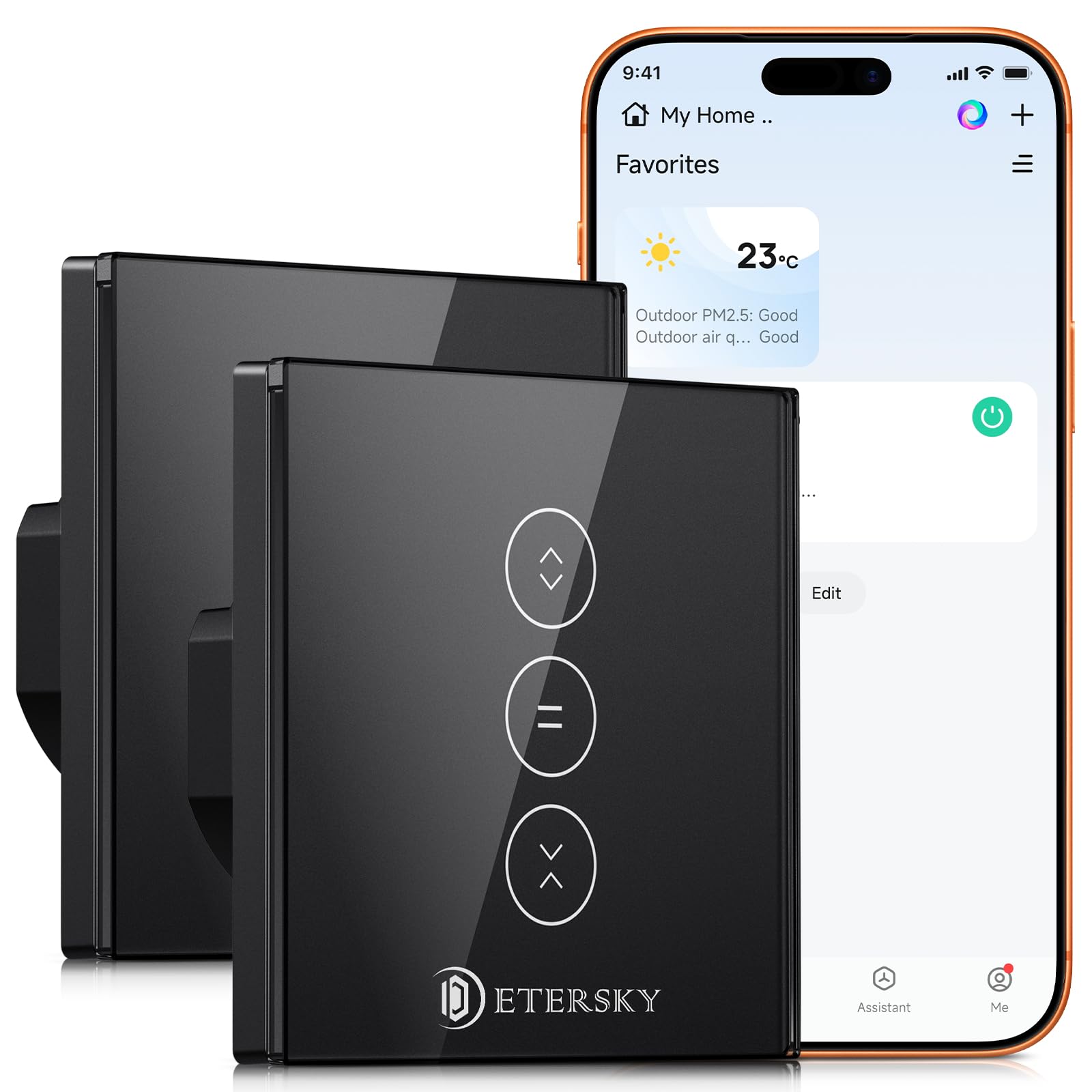 WLAN Touch Rollladenschalter Schwarz Für Schlafzimmer Mit LED-Off 2 Pack