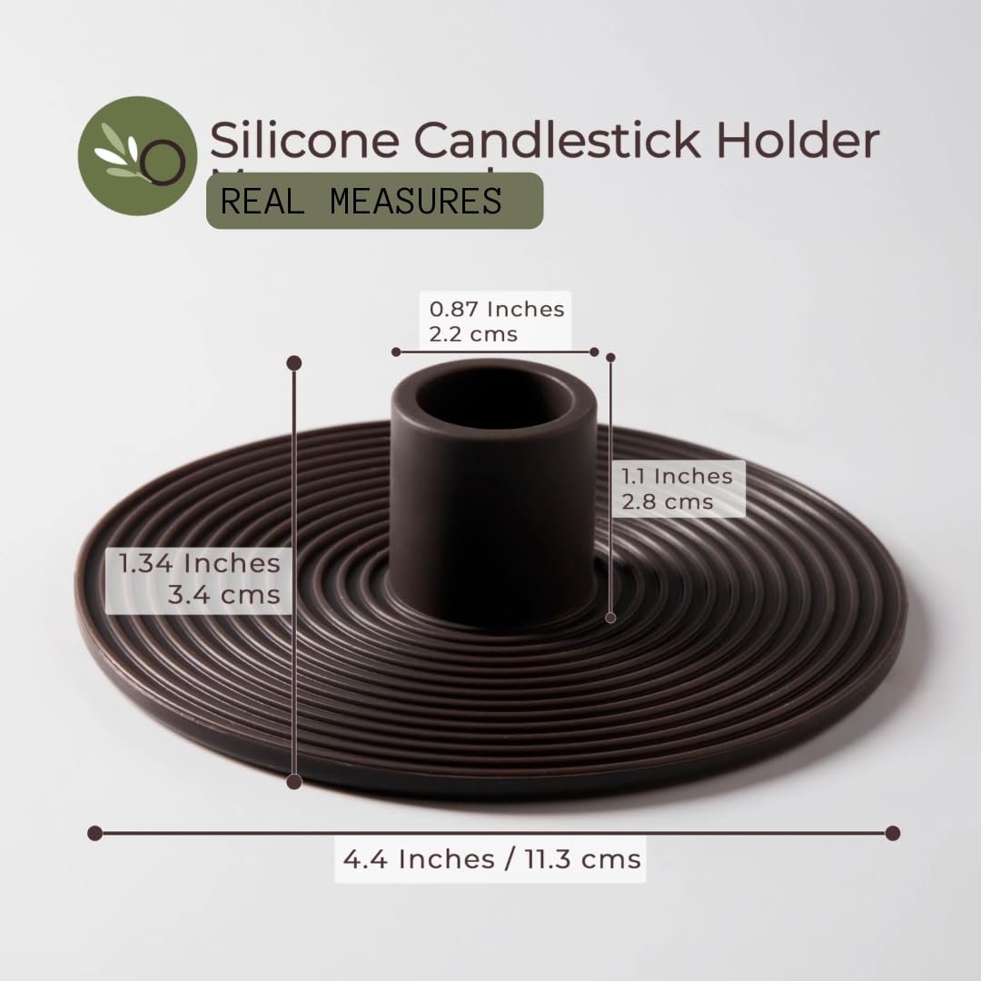 Taper Candle Holder Set of 2 Made in Dark Grey Silicone, Candlestick Holders for Dinner Table Decor. Candle Holders to Decor Table Round Shape, Concentric Circles and Minimalist Home Decor