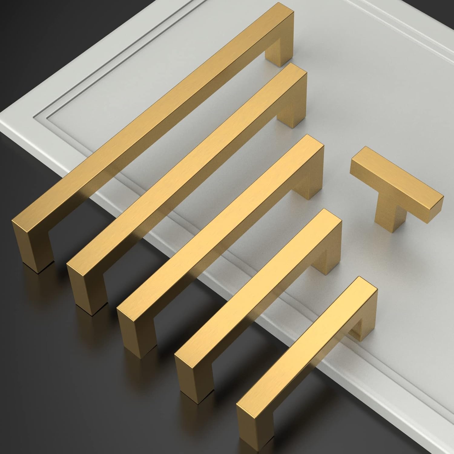 10 Pack 8.8''(224mm) Brushed Brass Cabinet Pulls Kitchen Gold Cabinet Handles Stainless Steel Drawer Pulls Square Cabinet Hardware for Cupboard