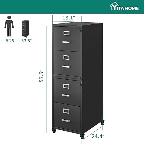 Miniatura 3 de YITAHOME Archivador vertical, gabinete de almacenamiento de oficina desmontable de 4 cajones con cerradura, archivador de metal móvil debajo del