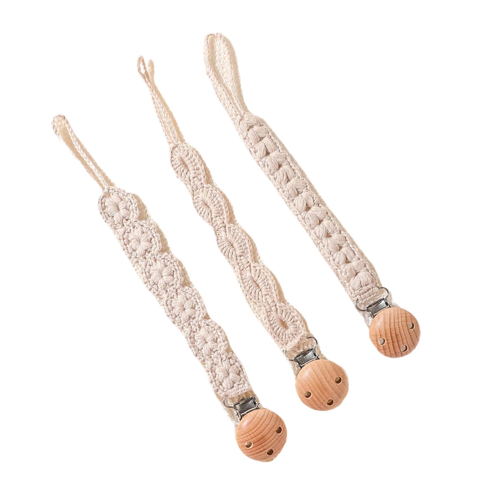 3pcs Newborns Soother Chain Baby Holder Woven Soother Clip Toddler Infant Strap Baby Supply Natural Wood Baby Accessory