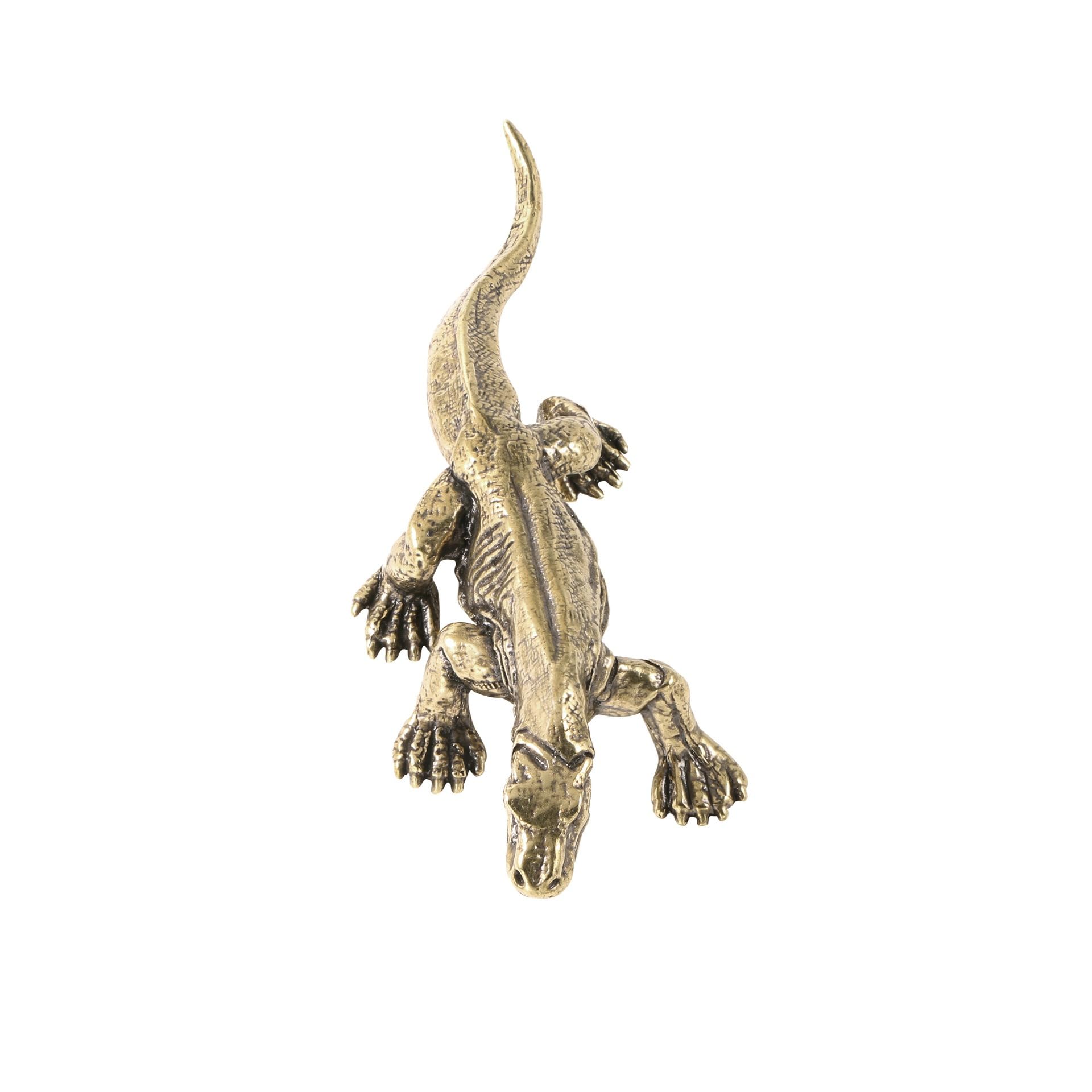 NGDFGR Brass Komodo Dragon Figurines,Metal Animal Giant Lizard Statue Sculpture Desktop Ornament Home Sand Table Bonsai Car Decor Accessories