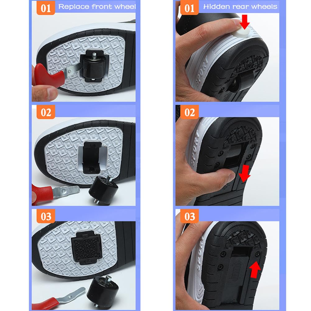 ENEN Schuhe mit Rollen für Jungen & Mädchen, Mode Outdoor Turnschuhe mit Rollen Versenkbarer, Schuhe mit Rollen Kinder, 2-in-1 Roller Schuhe Turnschuhe mit 2 Rollen