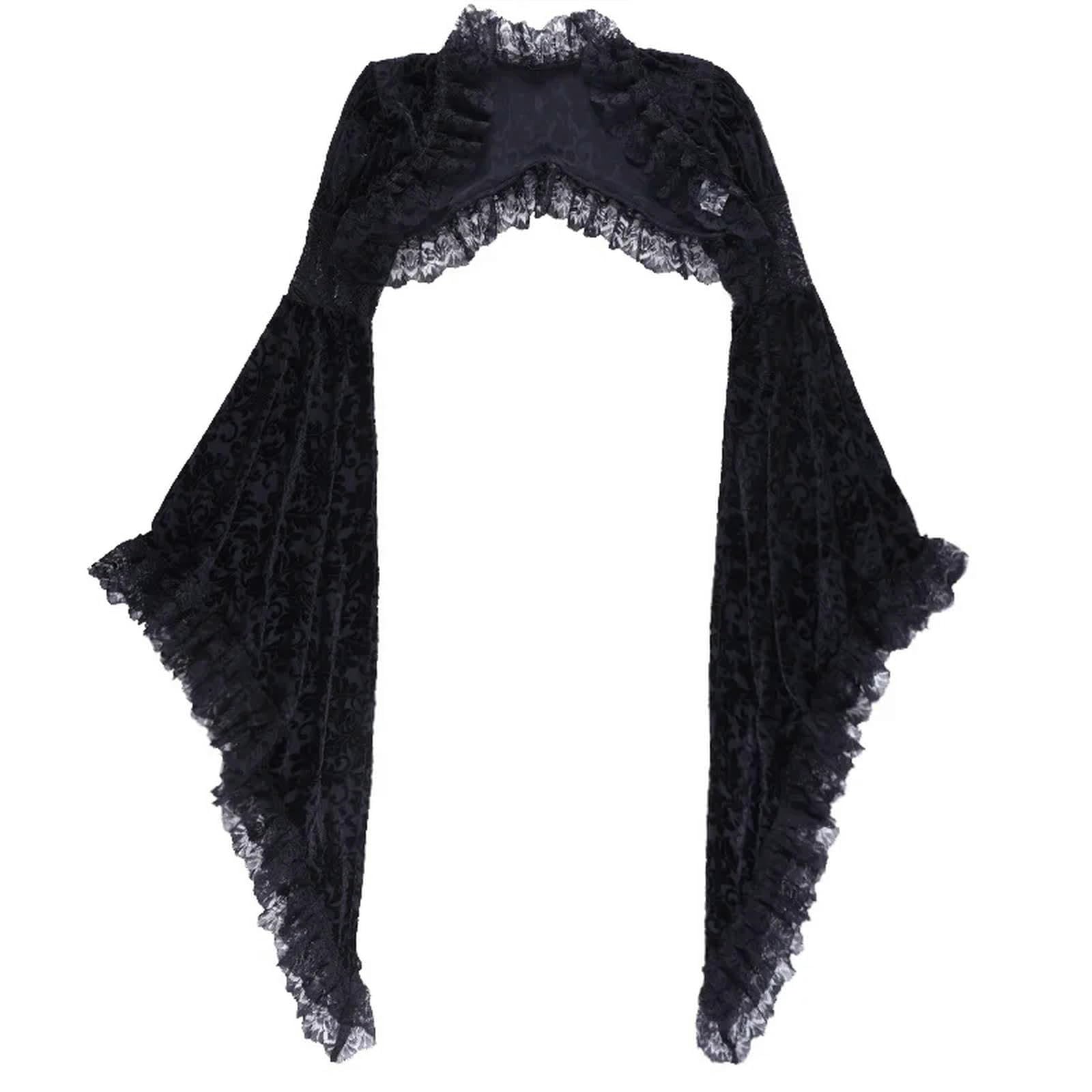 Goth Hollow out Crop Tops Donna Mezza Camicia Ma Svasate Pizzo Smock Top Punk Cover Up Stile Cappotto-Nero-S