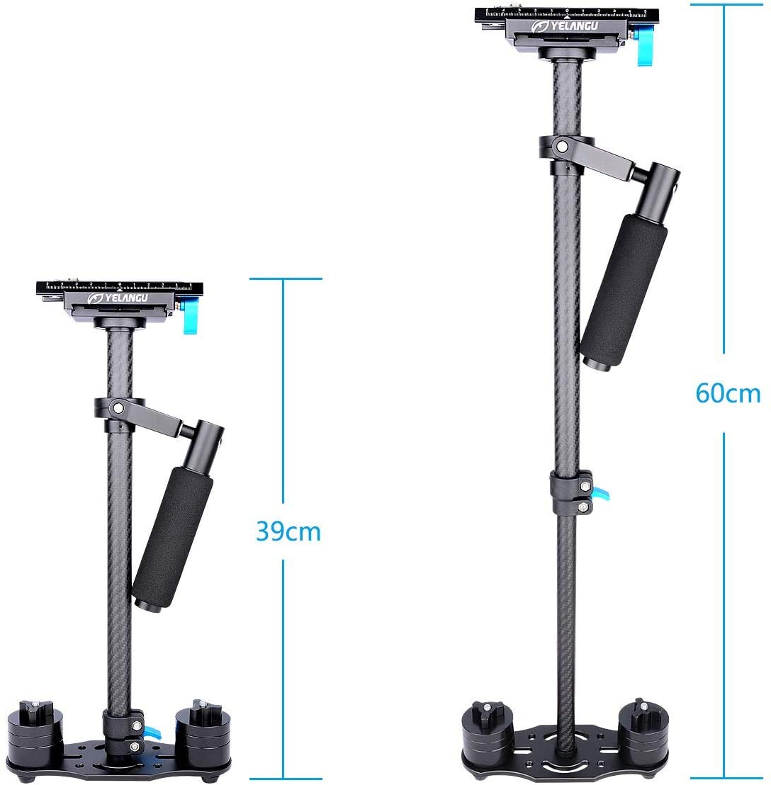 YELANGU S60T - Stabilizzatore per fotocamera a mano in fibra di carbonio Steadicam con piastra a sgancio rapido a vite da 1/4 e 3/8", per Nikon Sony Canon 5D2 MK2 DSLR, fino a 3 kg