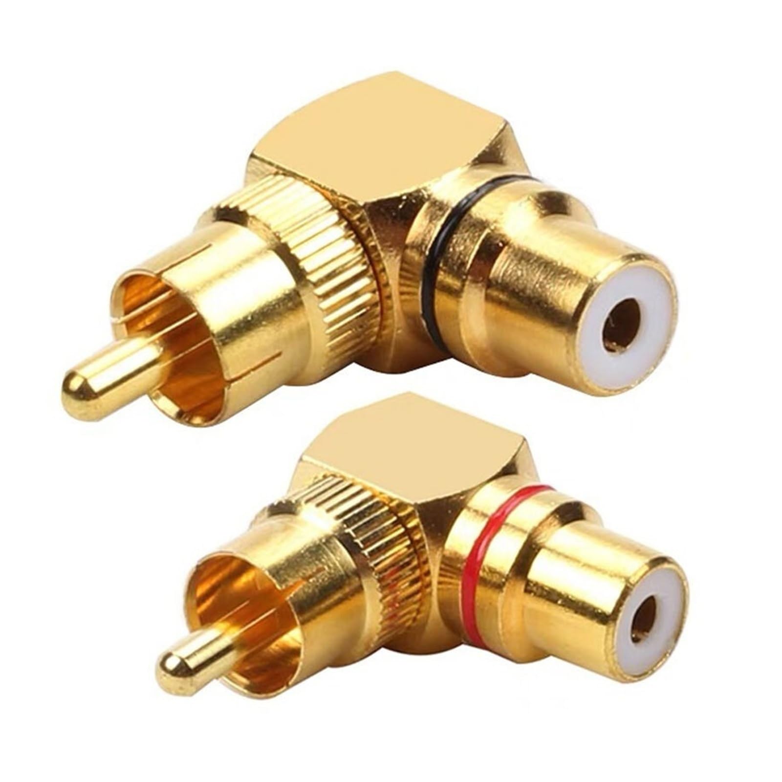 Yvxotrxnk 1/5/10 paia di adattatori RCA maschio a femmina a 90 gradi, connettori ad angolo retto in ottone placcato oro per audio video, 2 pezzi per set (rosso, 10 pezzi)